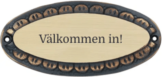 Dörrskylt i borstad oxiderad mässing, storlek 165 × 83 mm