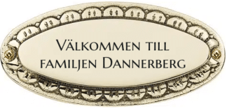 Oval dörrskylt i mässing med dekor