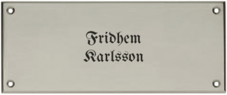 Rektangulär skylt i förnicklad mässing. Skruvhål. 170 x 70 mm