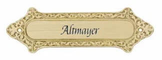 Messingschild, gebürstetes Türschild, Jugendstil-Design. 200 x 62 mm. inkl. Gravur. Wien