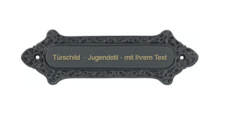 Türschild aus schwarz lackiertem Messing – Jugendstil Design, 200 × 62 mm – Wien